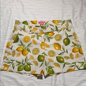 Isaac Mizrahi White Lemon Print Cotton Shorts - Yellow & Green